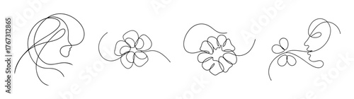 Four detailed drawings of floral hair scrunchies collection for fashionable hairstyles