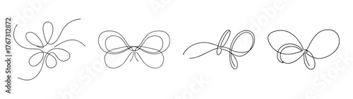 Four delicate sketchy hair ties representing floral and bow designs