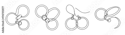 Detailed sketch of grouped circular keychains artfully arranged together