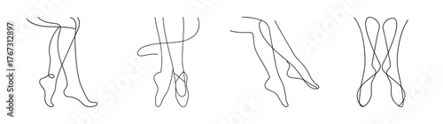 Detailed line art depictions of fashionable leg warmers in multiple poses