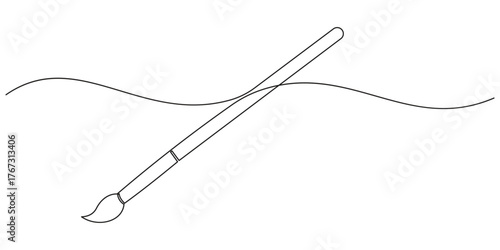 Paint brush in one continuous line art illustration, Single line art paint brush. Vector illustration