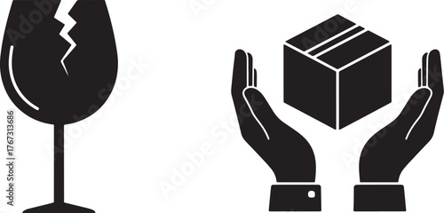 Fragile Glass and Hands Holding Box Icons.