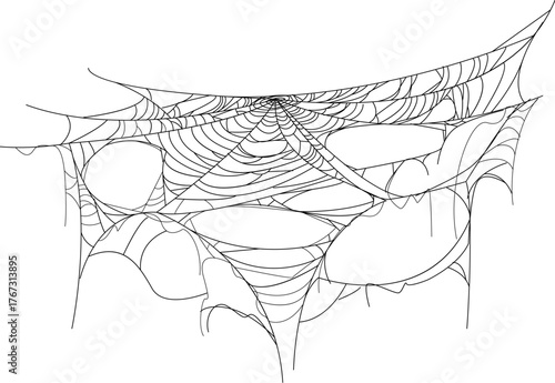 Cartoon Halloween spooky cobweb, spider web thread. Horror holiday hanging cobweb trap decor element, fall season celebration tangled spider web vector decoration. Halloween spooky spiderweb thread