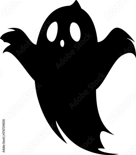 Halloween scary ghost or phantom silhouette. Horror creepy spirit, spooky isolated monster or creature personage vector silhouette. Halloween phantom character flying with scared face