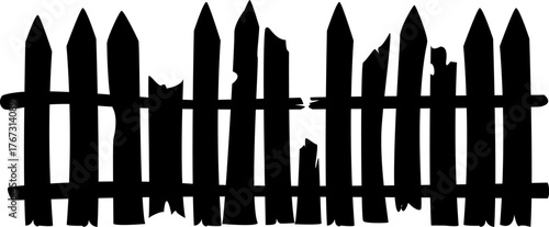 Halloween creepy grave antique fence barrier silhouette. Creepy wooden barrier, haunted house fence vector silhouette. Horror holiday cemetery scary palisade or Halloween spooky border