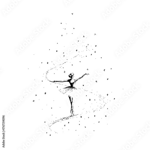 Ballerina dance art drawing stars black and white sketch artistic performance ballet dancer elegant graceful pose