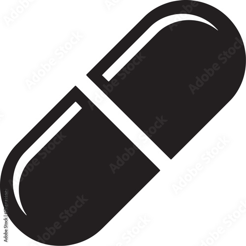 Solid black silhouette of a pharmaceutical pill icon.