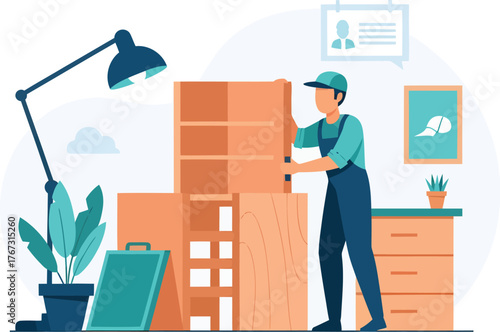 Reliable mover carefully carrying furniture during a relocation, moving company work