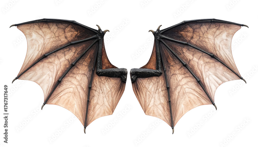 Fototapeta premium Stylized Dragon Wings with Intricate Detailing and Rich Texture Set Against a Transparent Background