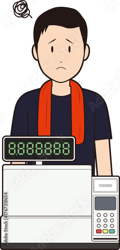 レジスターと男性飲食店スタッフ④