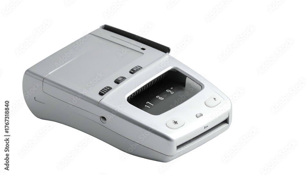 Obraz premium Grey tech device angled with buttons, screen, slots