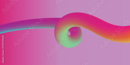 Colorful Abstract Fluid Twisted 3D Tube Shape with Vibrant Gradient Background