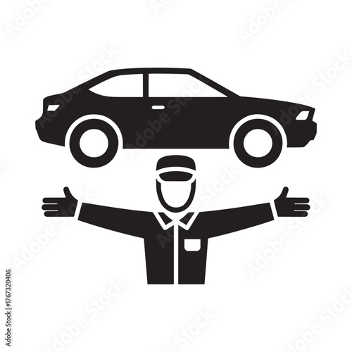 Valet parking attendant with car illustration