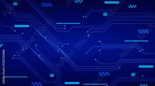 Blue Neon Circuit Board Background Cyber Technology Electronic Design Vector