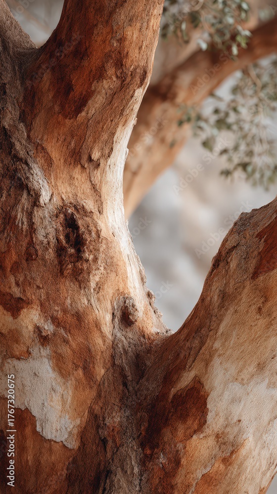 Obraz premium Eucalyptus tree bark texture showing natural imperfections