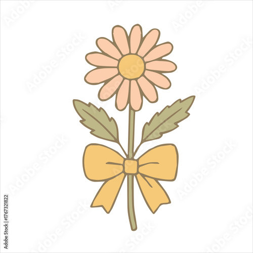 Cute Daisy Flower with Ribbon – Pastel Floral Vector Illustration