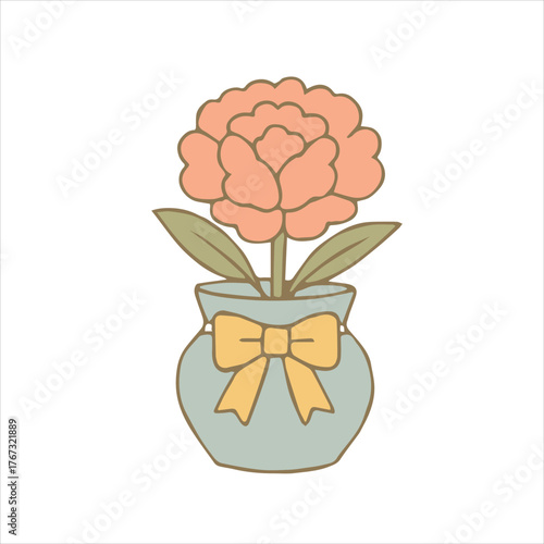 Cute Flower in Vase Vector – Pastel Floral Illustration with Bow
