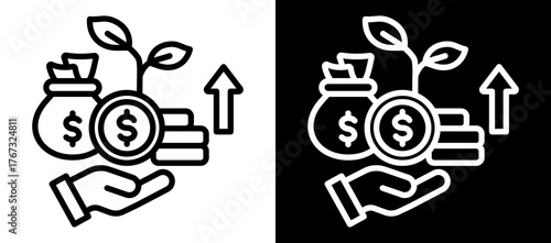 Financial Growth Icon Set In Black And White Filled Style Collection