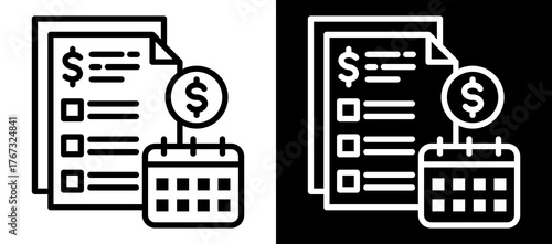 Financial Planning Icon Set In Black And White Filled Style Collection