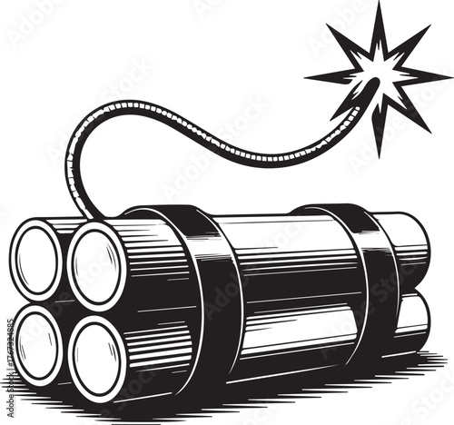 Vector art of dynamite sticks with a burning fuse, ready to explode