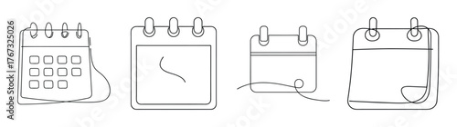 Collection of four simple line drawings of calendars offering scheduling organization and planning