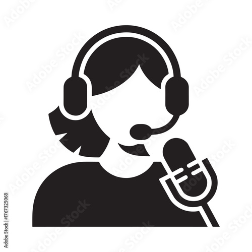 Icon of a person wearing headphones and speaking into a microphone
