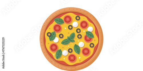Vector art of delicious margherita pizza with fresh basil and mozzarella