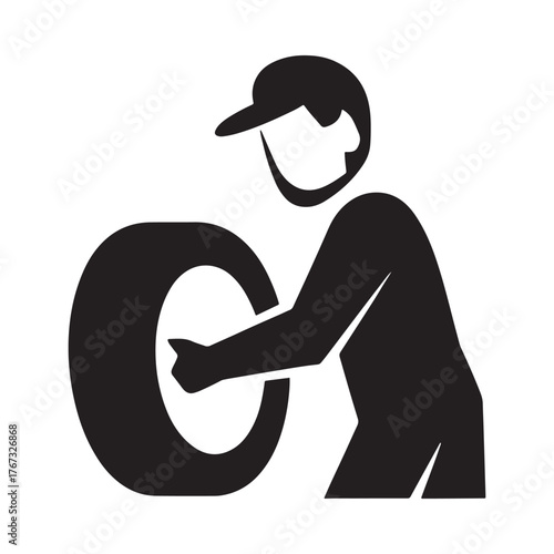 Mechanic holding a car tire icon for automotive services