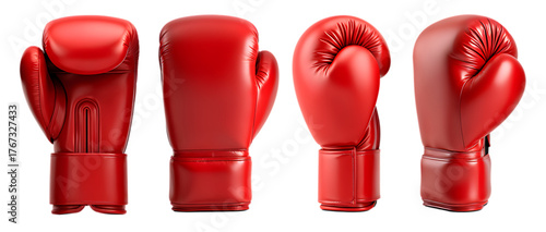 Canvas Print Four red boxing gloves isolated on white background