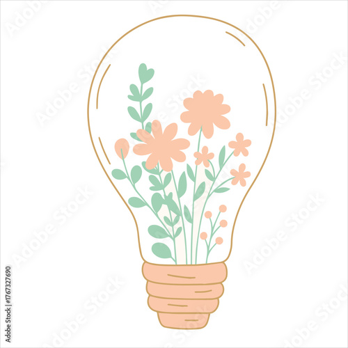 Floral Light Bulb Vector – Creative Eco Idea with Flowers Inside