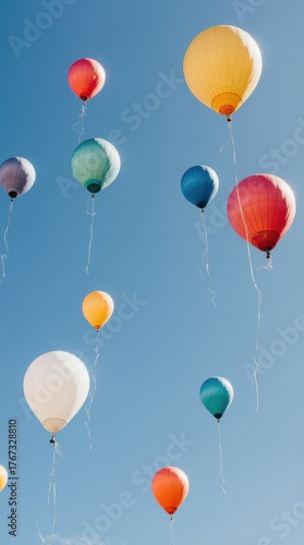 A group of colorful balloons rising into the sky, symbolizing happiness, freedom, and celebration.
