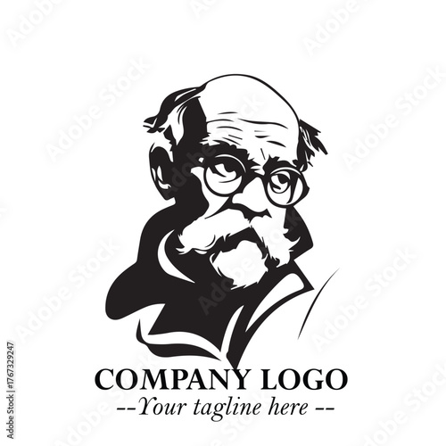 Intelligent Head of Professor Logo Symbol in Black on White Background with Modern Minimalist Design