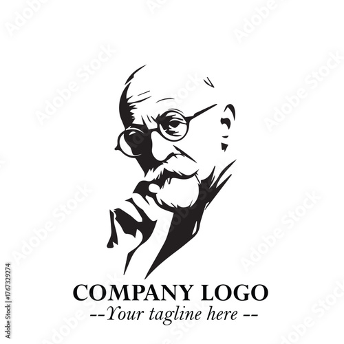 Intelligent Head of Professor Logo Symbol in Black on White Background with Modern Minimalist Design