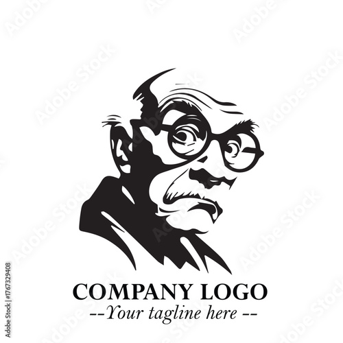 Intelligent Head of Professor Logo Symbol in Black on White Background with Modern Minimalist Design