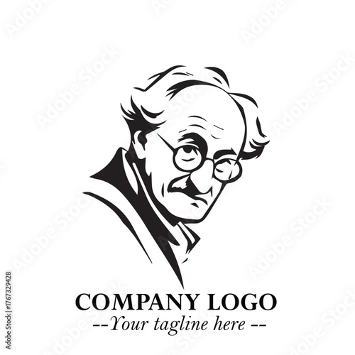 Intelligent Head of Professor Logo Symbol in Black on White Background with Modern Minimalist Design