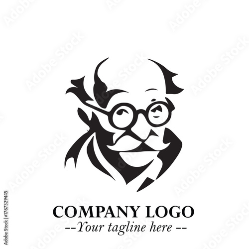 Intelligent Head of Professor Logo Symbol in Black on White Background with Modern Minimalist Design