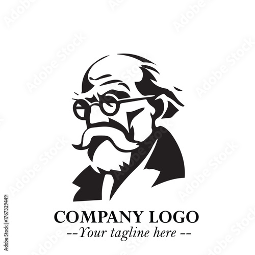 Intelligent Head of Professor Logo Symbol in Black on White Background with Modern Minimalist Design