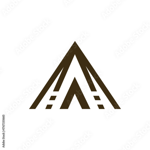 Bold Brown A-Frame Mountain Logo Emblem For Outdoor Brand Identity And Adventure Marketing.