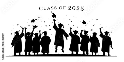 Class of 2025 Graduation Silhouette - Vector of Student Tossing Cap, Academic Achievement Theme