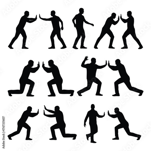 Silhouettes of People Pushing Leaning and Supporting Representing Teamwork