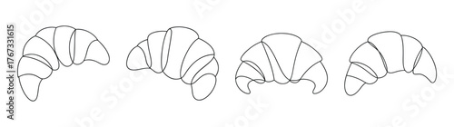 Detailed line art croissants in different views for culinary design