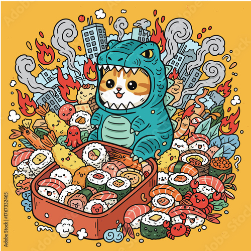 Dino Cat Sushi Attack Bringing Chaos, Cuteness, and Tasty Fun