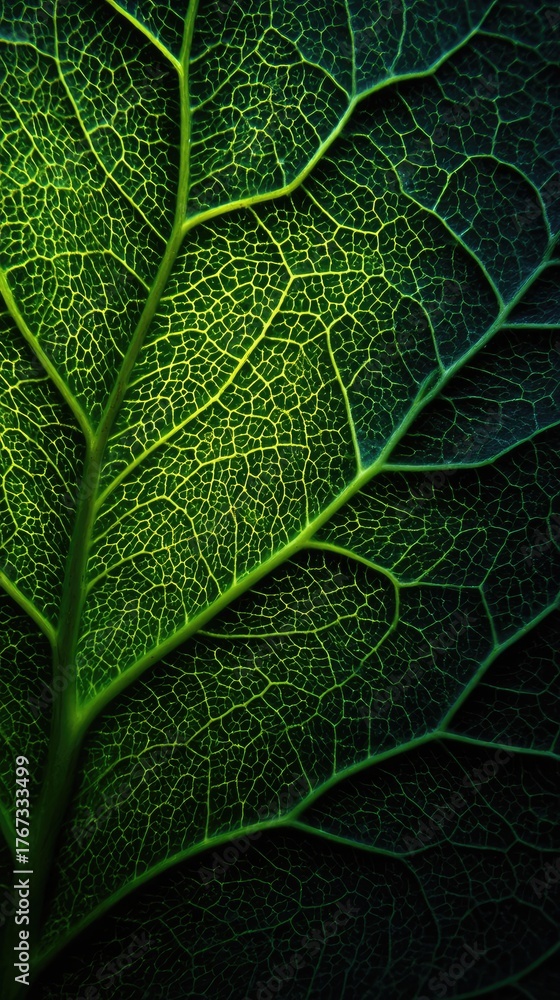 Obraz premium Close-up view of a vibrant green leaf's intricate veins