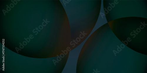 An abstract composition of smooth, overlapping curved shapes in dark shades of green, teal, and blue. The layers create a sense of depth and gentle movement.