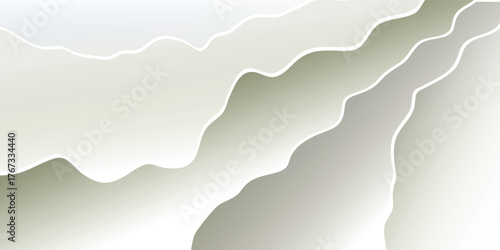 Dynamic abstract background featuring multiple overlapping wavy layers, Smooth gradient transitions form light grey to muted green, accented by delicatre white contours.