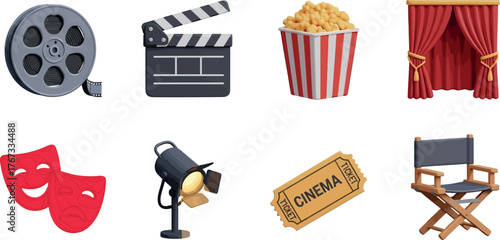 A collection of cinematic icons represents the entertainment industry.