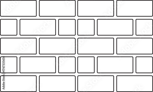 Geometric Brick Wall Outline Pattern. Seamless black and white line art texture for construction and architectural backgrounds