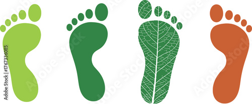 Four different colored footprints represent environmental impact and sustainability.