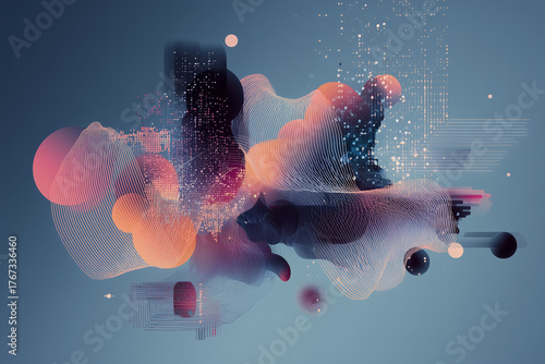 
Digital transformation concept with evolving shapes 