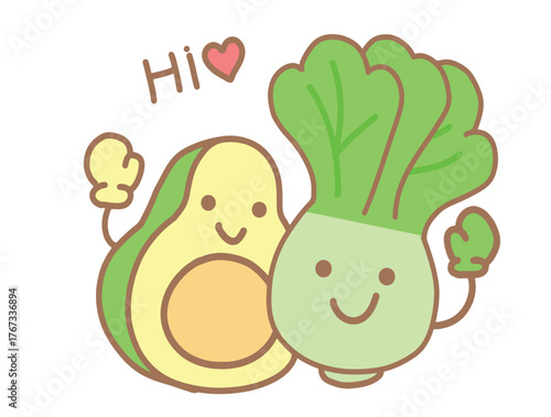 Cartoon style kale and avocado stickers